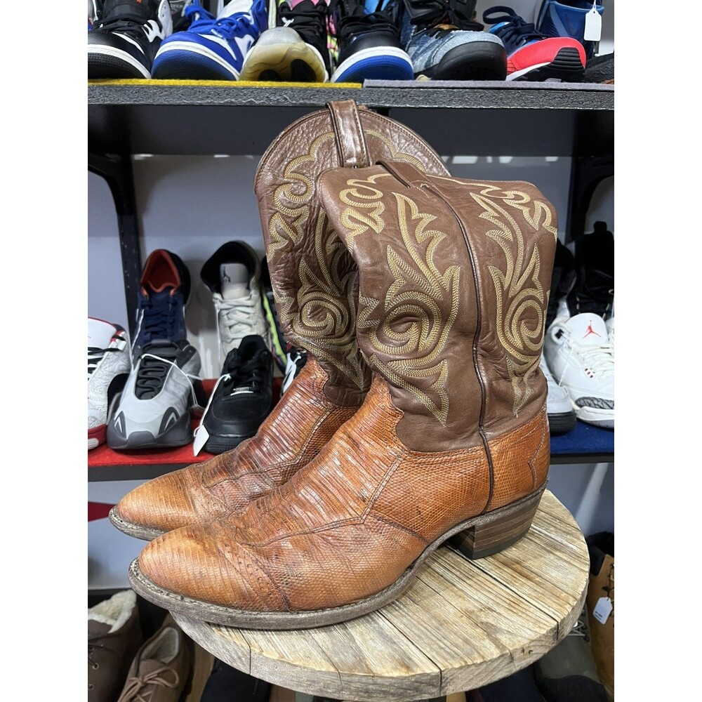 Justin Genuine Lizard Skin Western Cowboy Boots Brown Mens Size 11 D